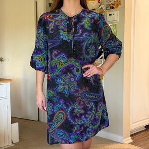 Johnny Was Lavinia Mini Dress Paisley Black Purple Green Silk Size Small NWT